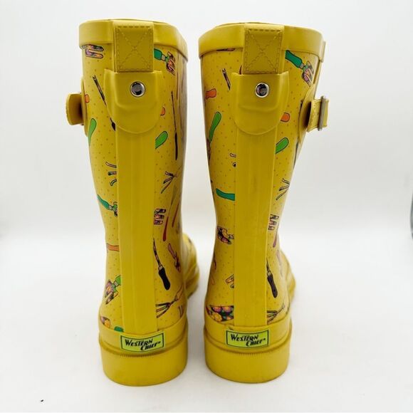 Western Chief Yellow In the Garden Print Mid-Calf Rubber Rain Boots Sz 8 - Picture 5 of 14
